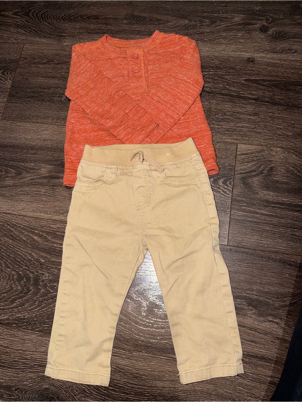 Falls Creek Orange Henley Khaki Pants Fall Outfit Boys 18 Months
